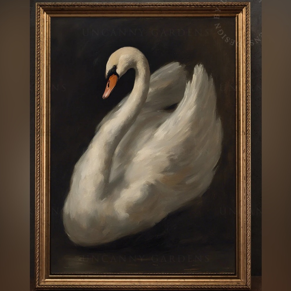 Dark Academia Swan Wall Art Handmade Acrylic Painting